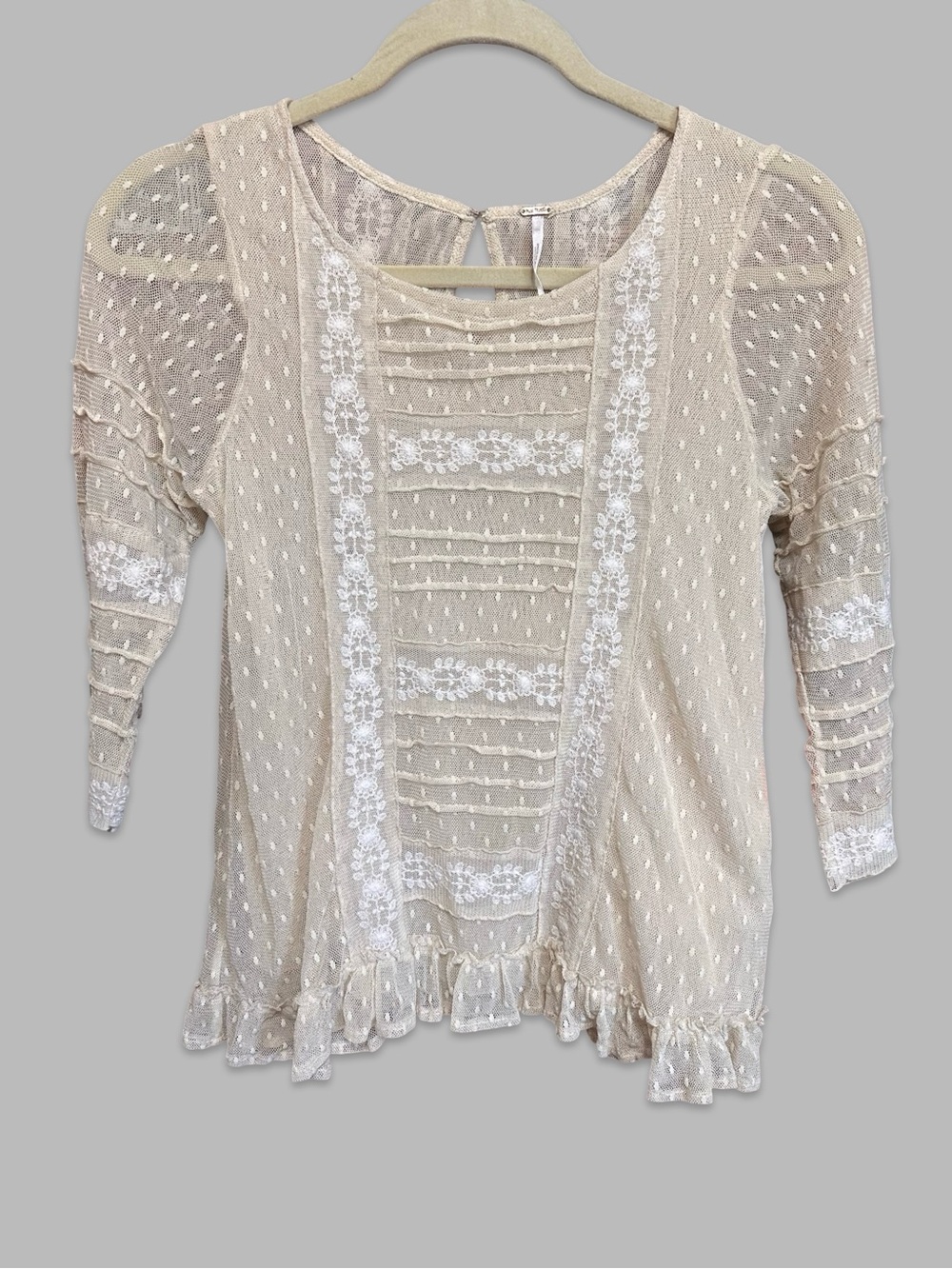 Free People Victoria Sheer Ivory Lace Top Romantic Boho Renaissance XS